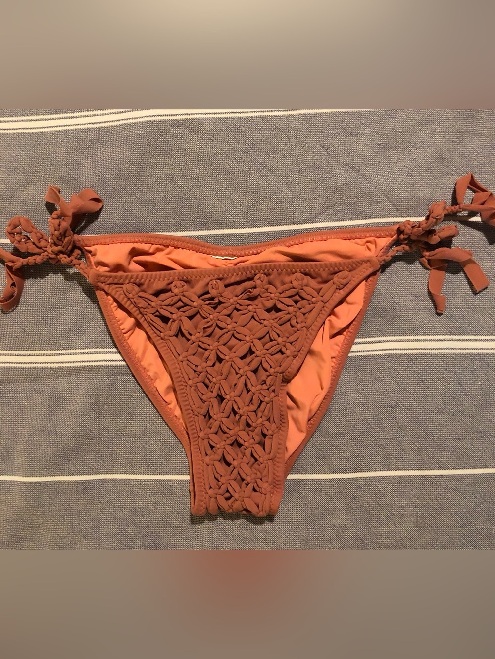 Crocheted Tie-Side Bikini Bottom - Terracotta Orange
